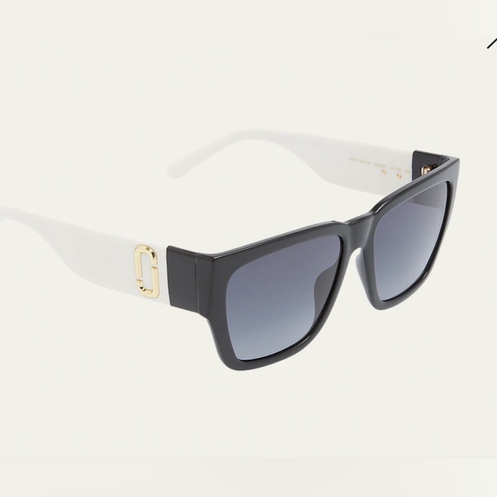 Marc Jacobs Square Sunglasses Black & White J Marc Logo Like New w/ Case